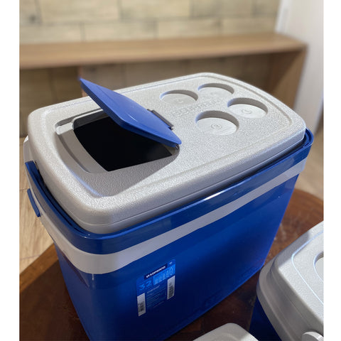 Conjunto 3 Caixas Térmicas 32L 12L e 5L com Alças de Mão Articuláveis Soprano Azul e Cinza