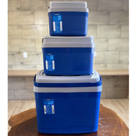 Conjunto 3 Caixas Térmicas 32L 12L e 5L com Alças de Mão Articuláveis Soprano Azul e Cinza
