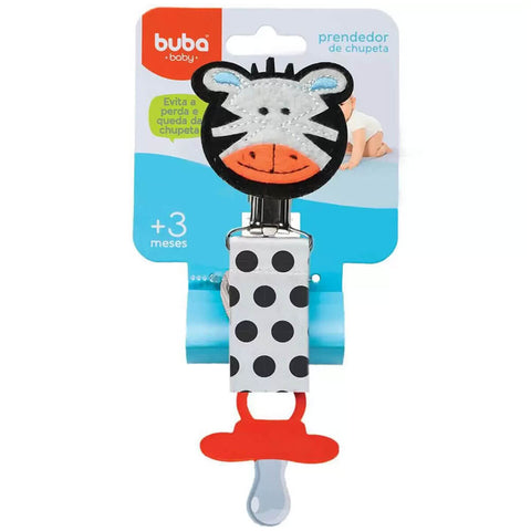 Prendedor de Chupeta com Cordinha para Bico de Bebê Zebrinha Buba Branco