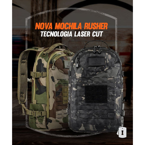 Mochila Invictus Rusher Preta 40 Litros Poliéster 600D Camuflado Multicam Tática Militar