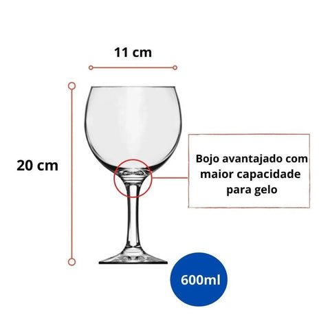 Conjunto 6 Taças para Gin Tônica 600ml Coquetel Nadir Figueiredo em Vidro Transparente