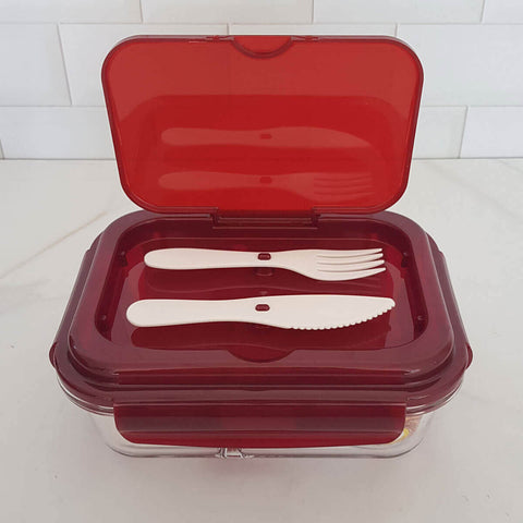 Kit Bolsa Térmica 8L Marmita de Vidro Hermética Vermelha 1L com Divisória Talheres Sanremo Cinza