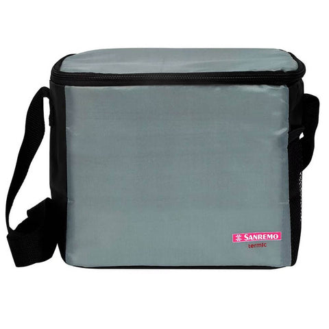 Kit Bolsa Térmica 8L Marmita de Vidro Hermética Vermelha 1L com Divisória Talheres Sanremo Cinza