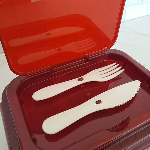 Kit Bolsa Térmica 8L Marmita de Vidro Hermética Vermelha 1L com Divisória Talheres Sanremo Cinza