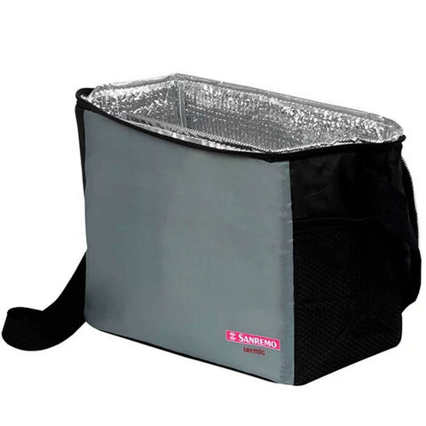 Kit Bolsa Térmica 8L Marmita de Vidro Hermética Vermelha 1L com Divisória Talheres Sanremo Cinza