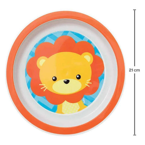 6 Pratos Infantil Buba de Criança Prato Raso Redondo 21cm Plástico Leão Animal Fun Laranja