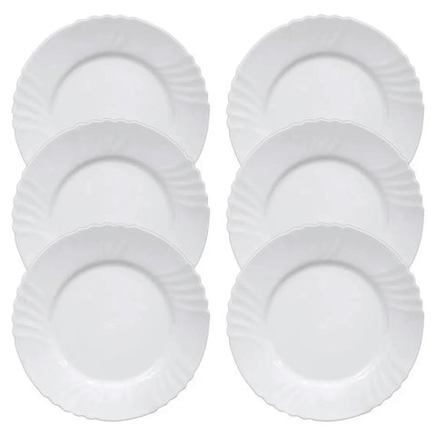 Jogo 6 Pratos de Sobremesa Opaline Branco Redondo 19cm Classic Yazi Vidro Temperado