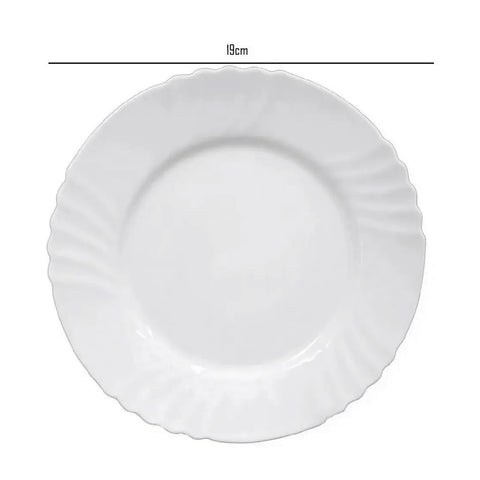 Jogo 6 Pratos de Sobremesa Opaline Branco Redondo 19cm Classic Yazi Vidro Temperado