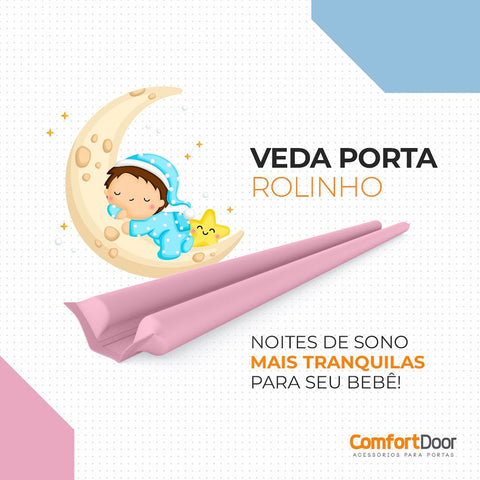 Kit 4 Veda Portas 1 Metro Rolinho Ajustável Comfort Door em Couro Rosa Claro