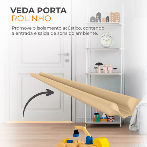 Kit 4 Veda Portas Comfort Door Rolo Duplo 1 metro Ajustável em Couro Marrom Claro