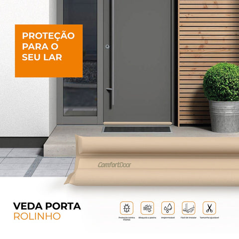 4 Protetores Veda Porta Comfort Door Rolinhos 90cm Ajustáveis em Couro Marrom Claro