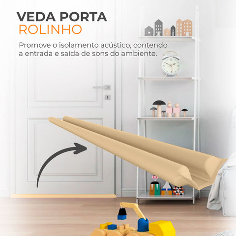4 Protetores Veda Porta Comfort Door Rolinhos 90cm Ajustáveis em Couro Marrom Claro