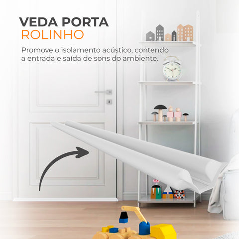 Jogo 4 Veda Porta Branco 80cm Comfort Door Rolinho Ajustável em Couro Impermeável