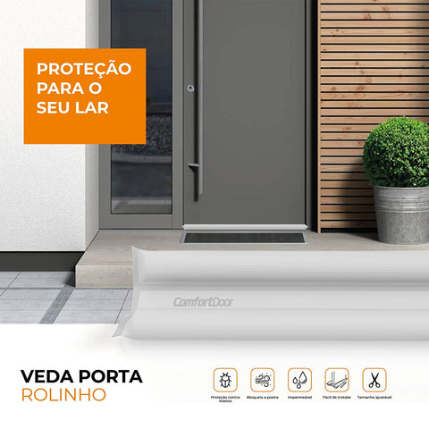 Jogo 4 Veda Porta Branco 80cm Comfort Door Rolinho Ajustável em Couro Impermeável