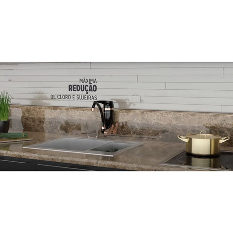 Torneira de Parede para Cozinha com Filtro de Água Bica Móvel Premium Acquabios Preto e Dourado