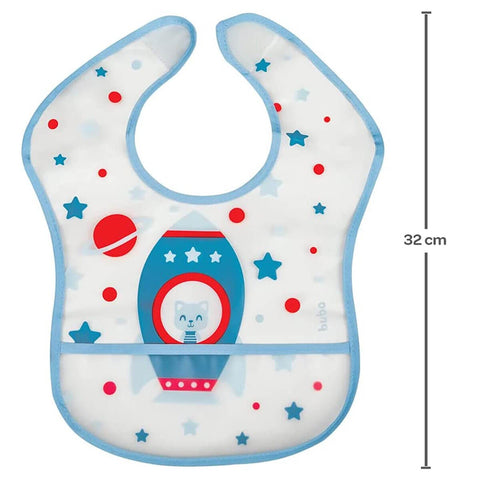 Kit 6 Babadores Infantis Impermeáveis com Coletor Cata Migalhas Foguete Azul Buba