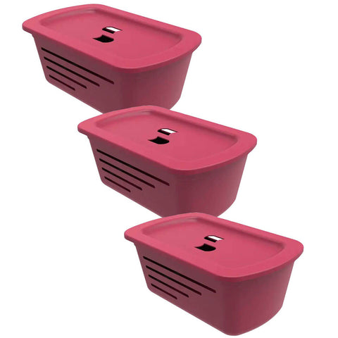 Conjunto 3 Cestos Caixas Organizadoras Empilháveis com Tampa Plástica Média Soprano Vermelho 