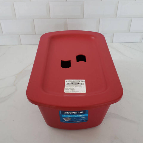Conjunto 3 Cestos Caixas Organizadoras Empilháveis com Tampa Plástica Média Soprano Vermelho 