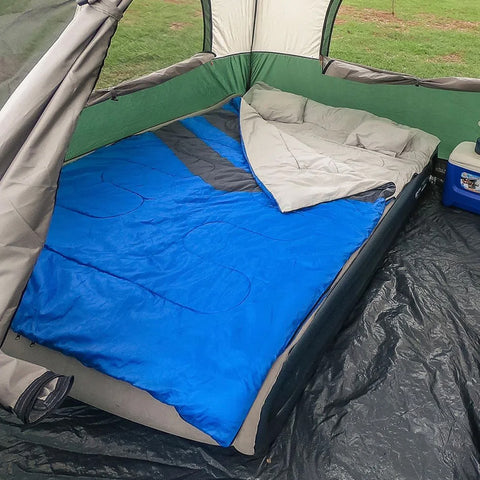 Saco de Dormir Casal Kuple Nautika com Travesseiro Poliéster 210T Camping Azul