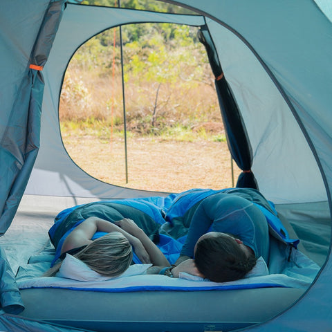 Saco de Dormir Casal Kuple Nautika com Travesseiro Poliéster 210T Camping Azul