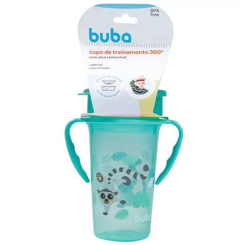 Babador Infantil Impermeável e Copo de Treinamento com Alças 300ml Buba Verde Kit Lêmure