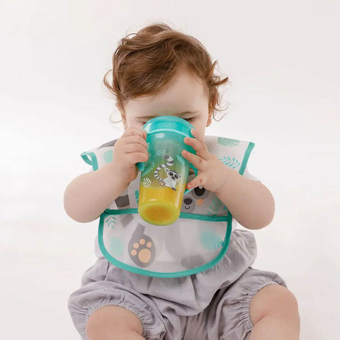 Babador Infantil Impermeável e Copo de Treinamento com Alças 300ml Buba Verde Kit Lêmure