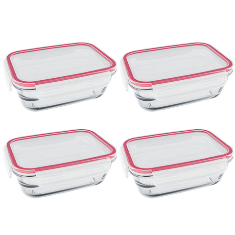 Kit 4 Potes de Vidro Retangulares 850ml com Tampas Herméticas Marinex Facilita Transparentes