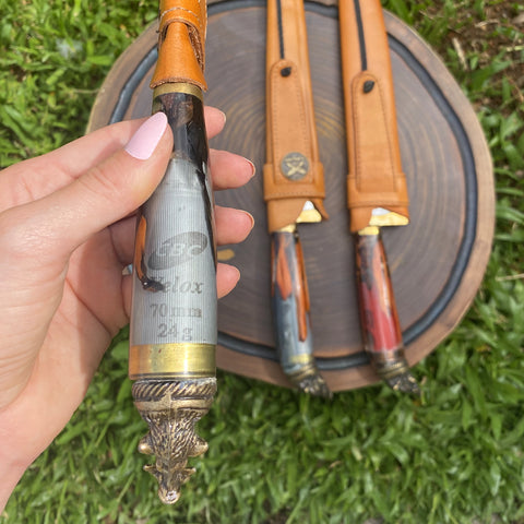 Faca Javalizeira Caça 10' Inox Cirúrgico 3mm Híbrido Cartucho 12 Nó de Pinho Pomo Javali Artesanal