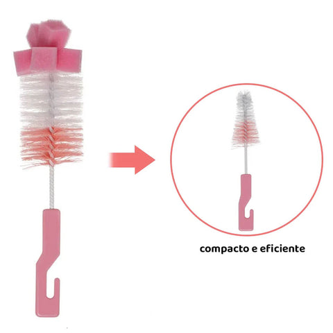 6 Kits de Escovas para Limpeza de Mamadeira e Bico Higienização Esponja Buba Rosa 