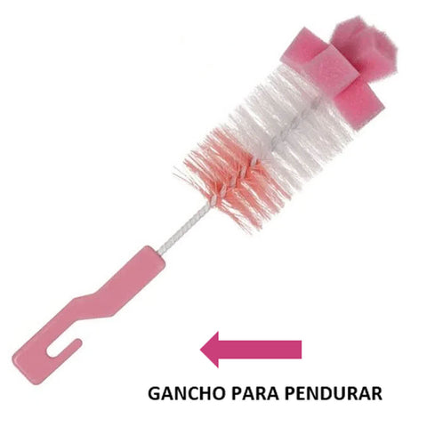 6 Kits de Escovas para Limpeza de Mamadeira e Bico Higienização Esponja Buba Rosa 