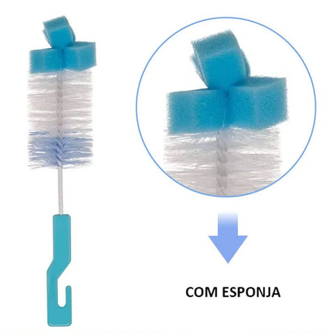 Kit Escovas para Limpeza de Mamadeira e Bico Esponja Higienização Buba Azul