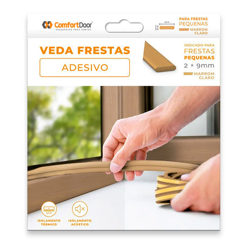 Veda Frestas Janela Portas Adesivo 2x9mm 6 Metros Borracha Epdm Marrom Claro