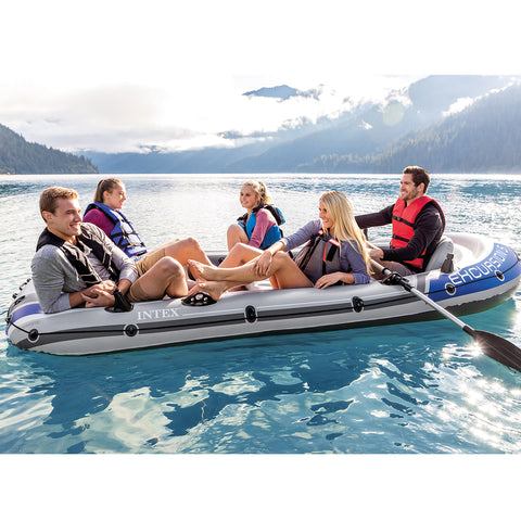 Barco Bote Inflável Intex Excursion para 5 Pessoas até 600Kg 368x170x46cm com Remos Alumínio Cinza