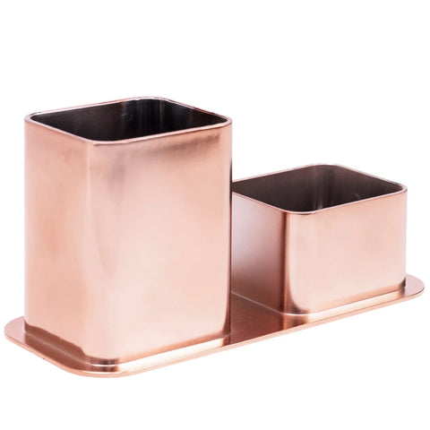 Porta Caneta e Clips Dellocolor Porta Objetos Organizador de Mesa Escritório Rose Gold Metalizado