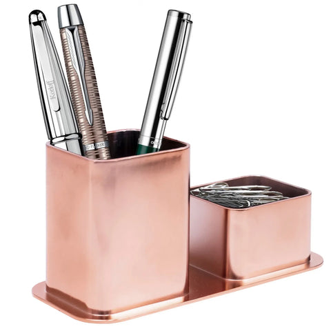 Porta Caneta e Clips Dellocolor Porta Objetos Organizador de Mesa Escritório Rose Gold Metalizado