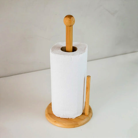 Suporte Porta Rolo de Papel Toalha Bambu Organizador de Bancada Mesa Tyft Yoi