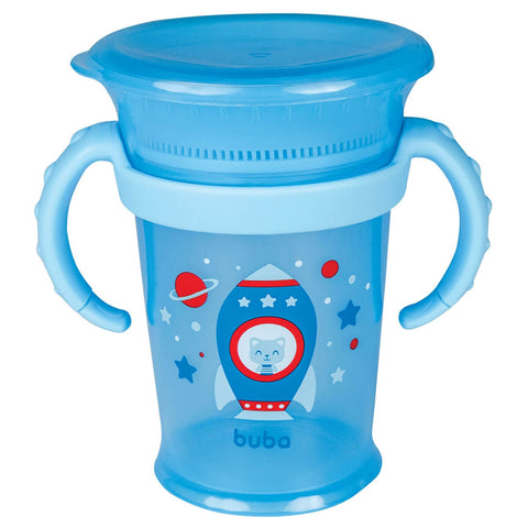 Babador Infantil Impermeável e Copo de Treinamento com Alças 210ml Kit Foguete Buba Azul