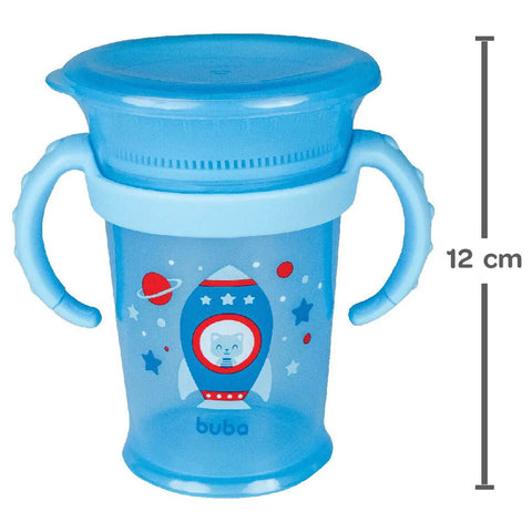 Copo de Treinamento 360° para Bebê Copo Infantil com Alça 210ml Buba Azul