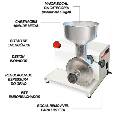 Moedor Elétrico de Grãos e Café Saro Bivolt Botão de Emergência de Aço Carbono