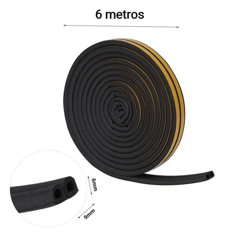 Kit 2 Veda Frestas Adesivo Preto Portas Janelas 6x9mm 6 Metros Comfortdoor Borracha Epdm