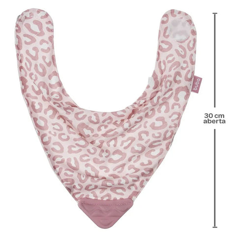 Bandana Babador para Bebê Animal Print com Mordedor de Silicone e Fecho Alto Colante Buba