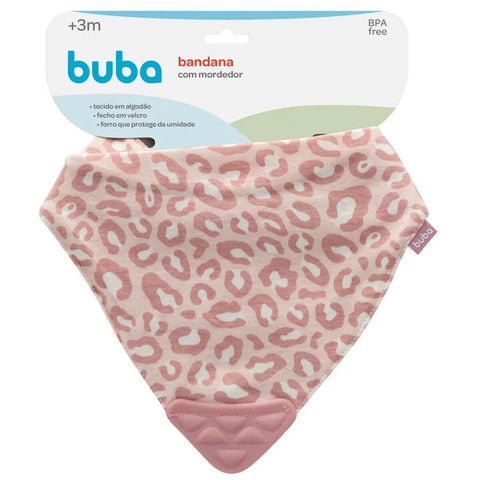 Bandana Babador para Bebê Animal Print com Mordedor de Silicone e Fecho Alto Colante Buba