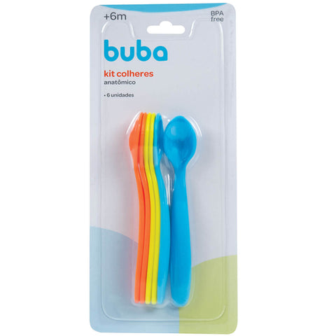 Conjunto 6 Colheres Coloridas Anatômicas para Introdução Alimentar Talher Infantil Buba