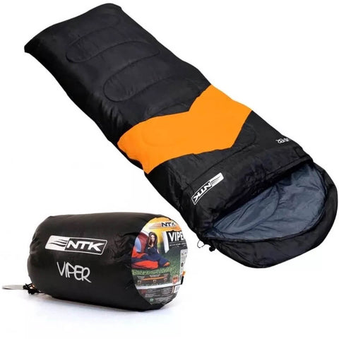 Saco de Dormir Nautika Viper Solteiro 2,10m para Camping 5°c à 12°c Ntk com Bolsa de Transporte Laranja com Preto