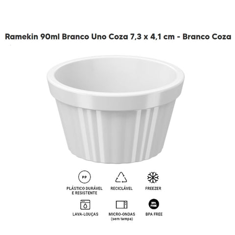 Ramekin Branco Canelado 90ml Pote Bowl Pequeno 7,3cm Uno Coza em Polipropileno
