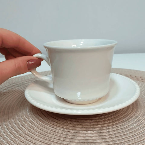 Xicara com Pires para Café Chá 240ml de Cerâmica Branca Corona Yoi