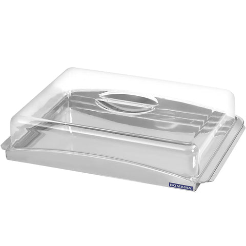 Porta Frios Aço Inox com Tampa de Acrílico 23x22cm Essence Pote para Presunto e Queijo Retangular