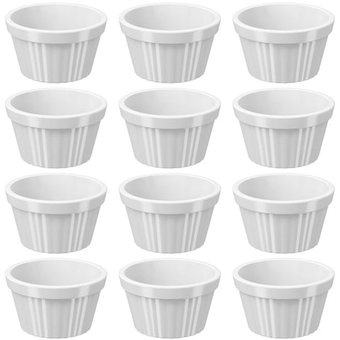 12 Ramekins Brancos Canelados 90ml Potes Bowls Pequenos Uno Coza em Polipropileno