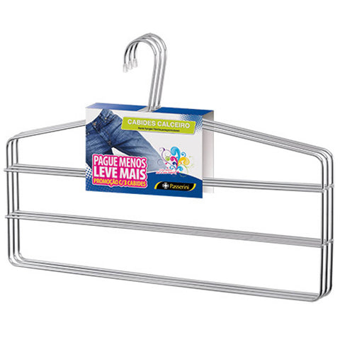 Conjunto 3 Cabides Para Calças Triplo Calceiro Organizador Para Guarda Roupa Cromado