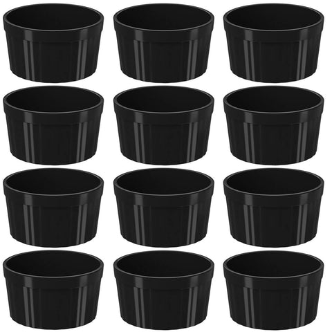 12 Ramekins Pretos Canelados 200ml Polipropileno Molheira Bowls Uno Coza